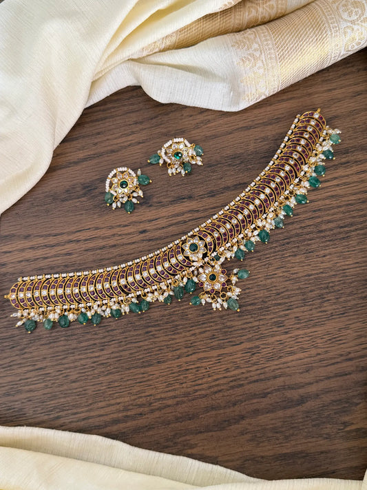 Green Bead Choker Necklace Set