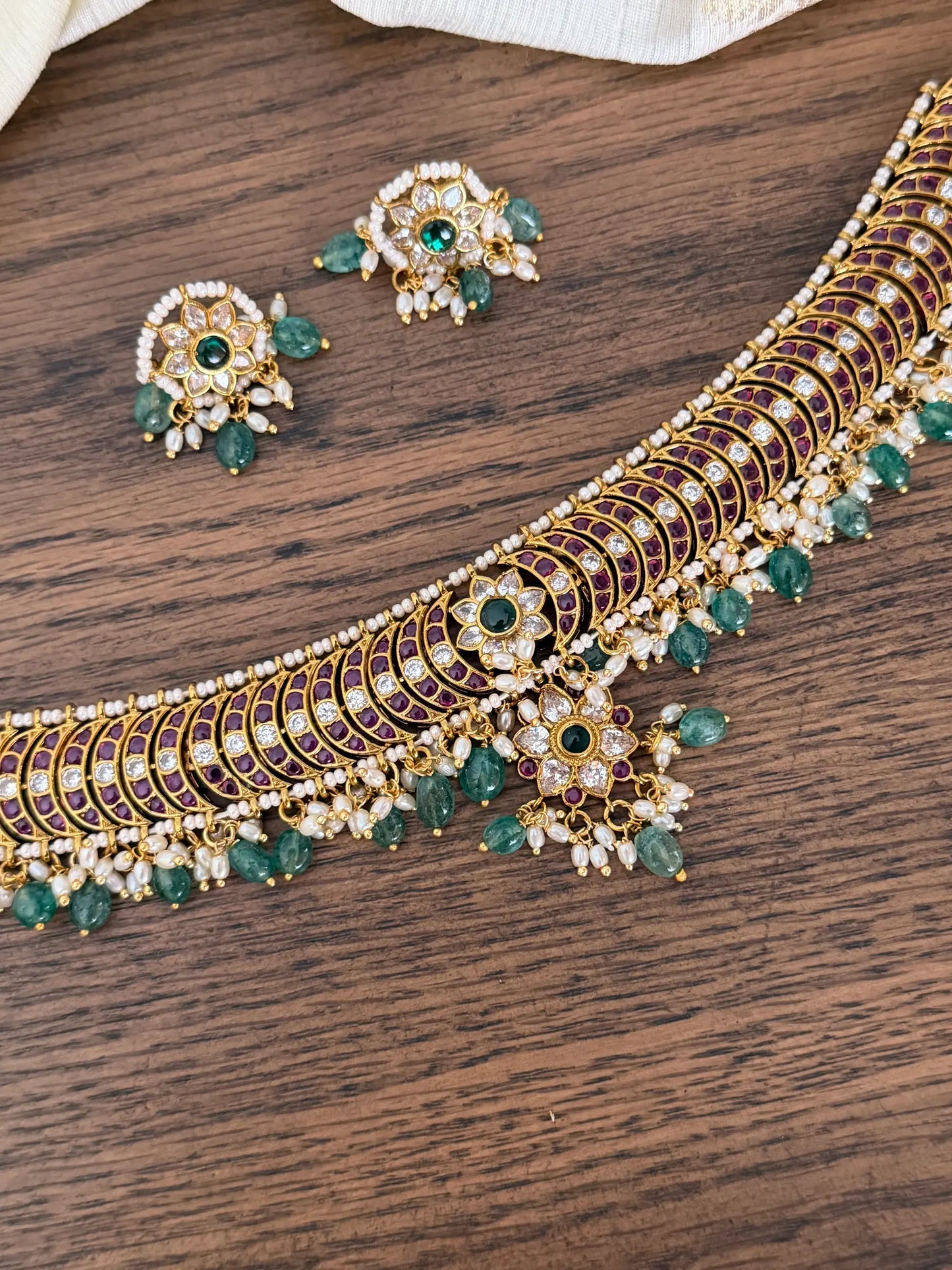 Green Bead Choker Necklace Set
