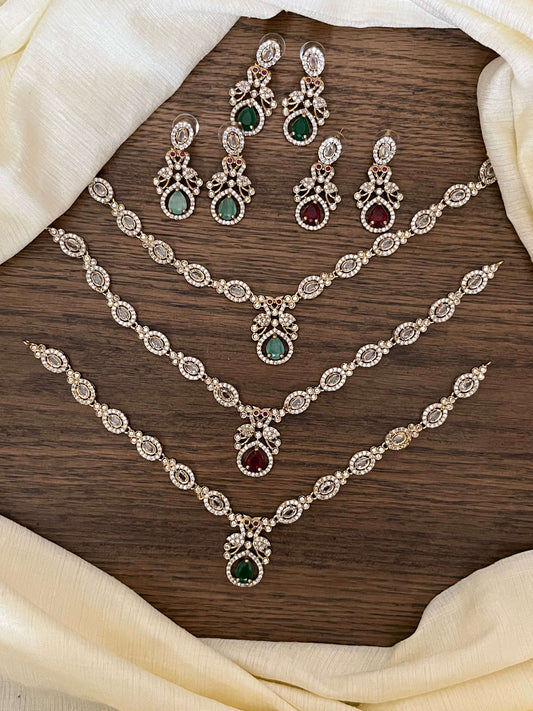 Victorian Necklace Set with Earrings – Available in Green, Ruby & Mint | MIJ Jewels