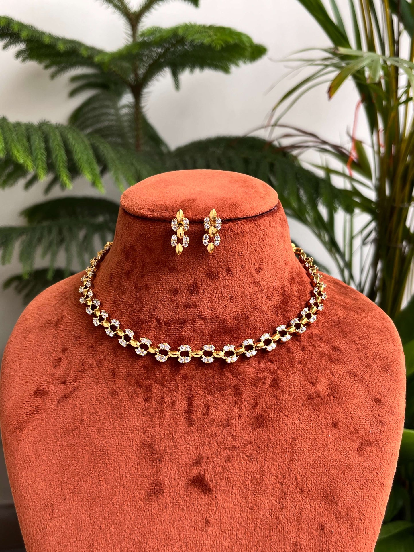 Diamond Lookalike Sleek Necklace Set with Earrings | Budget-Friendly Jewellery