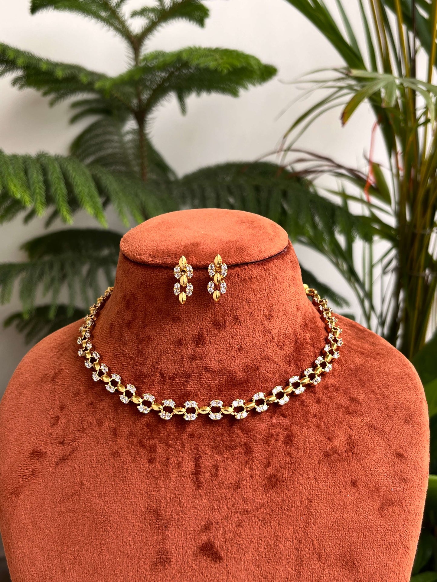 Diamond Lookalike Sleek Necklace Set with Earrings | Budget-Friendly Jewellery