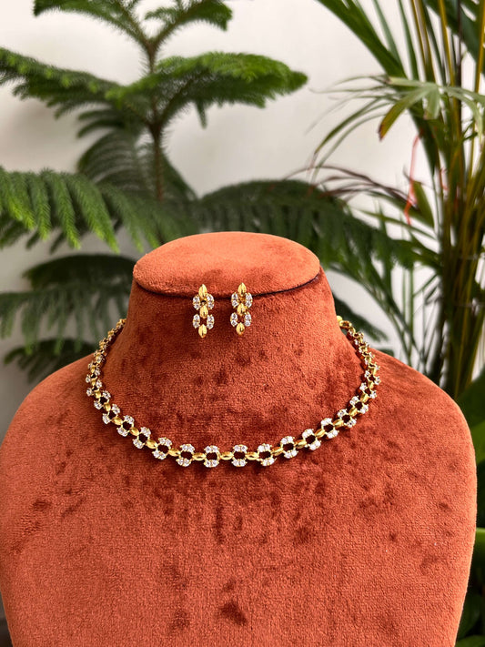 Diamond Lookalike Sleek Necklace Set with Earrings | Budget-Friendly Jewellery