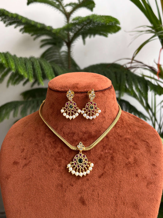 Minimal Attigai Necklace Set with Earrings | Affordable South Indian Temple Jewelry | Daily & Festive Wear