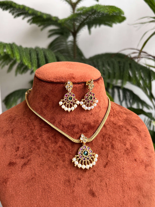 Minimal Attigai Necklace Set with Earrings | Affordable South Indian Temple Jewelry | Daily & Festive Wear
