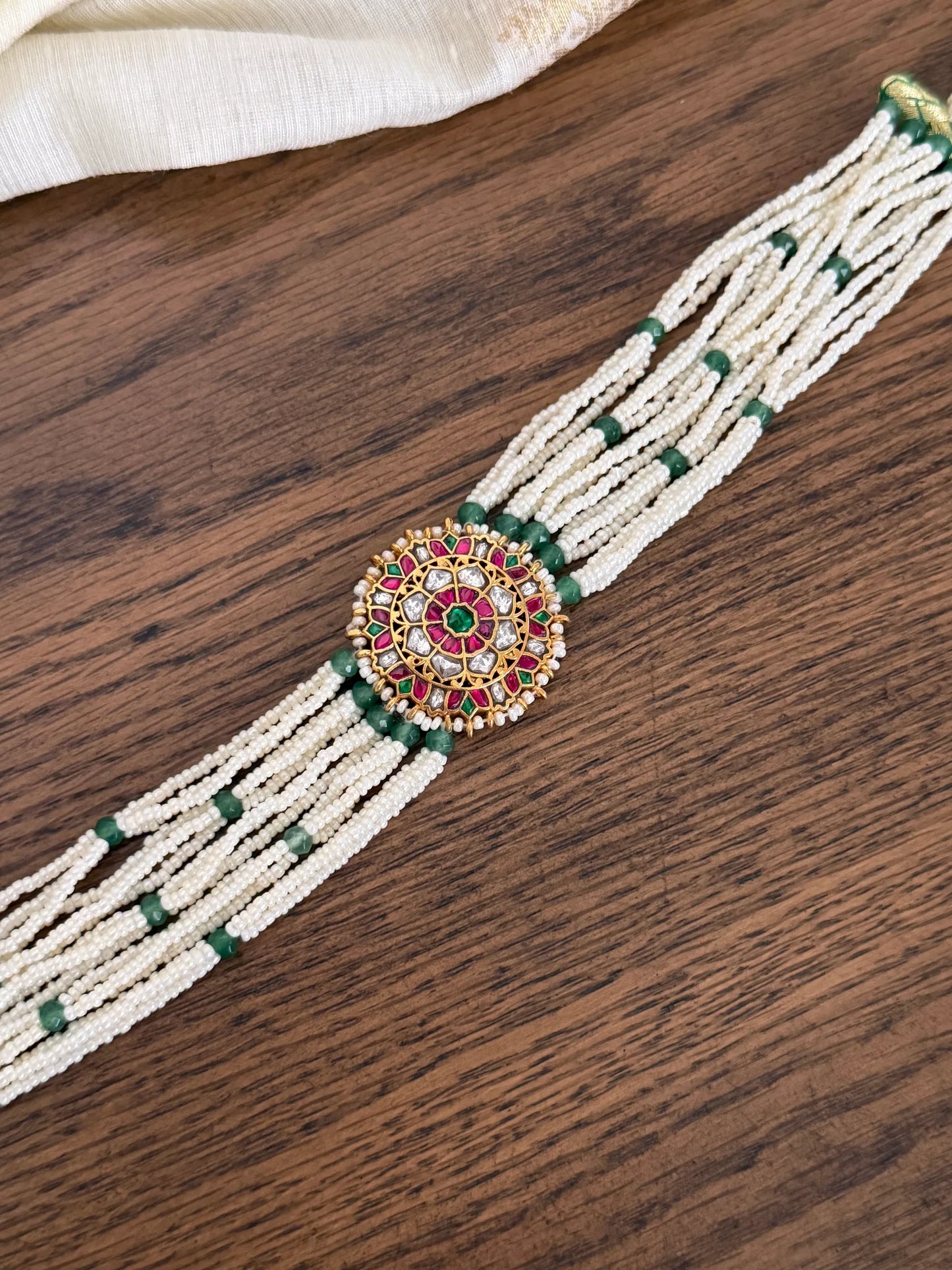 Kundan Floral Pearl Strand Choker