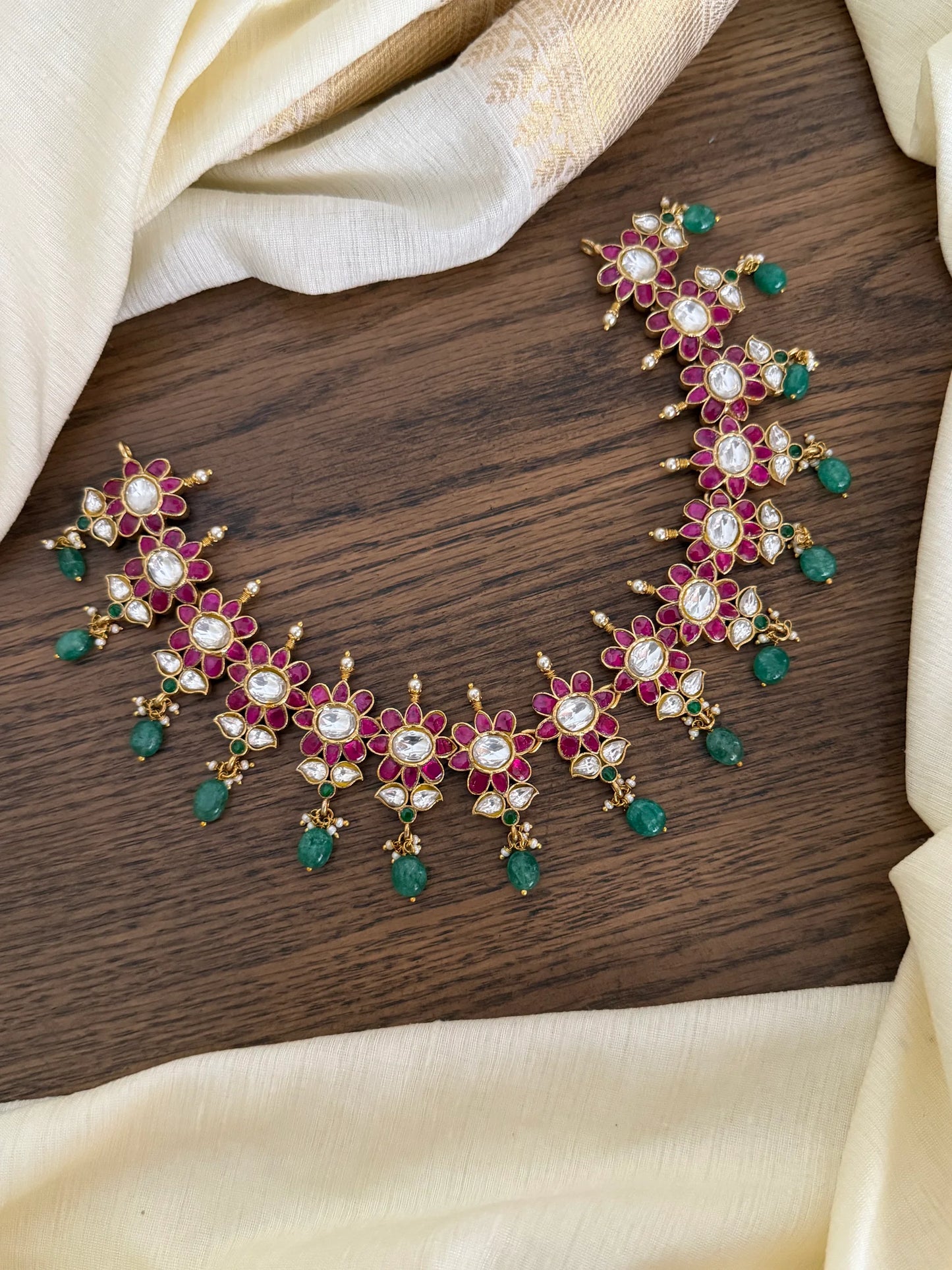 Ruby Polki Star Flower Choker Necklace