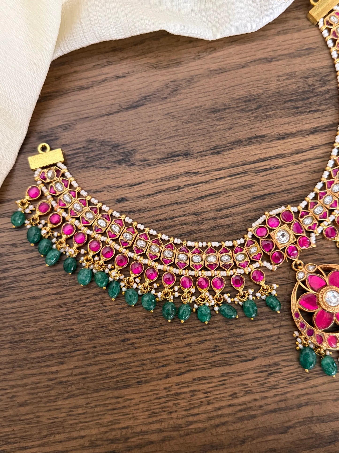 Ruby Jadau Kundan Floral Pendant Choker Necklace