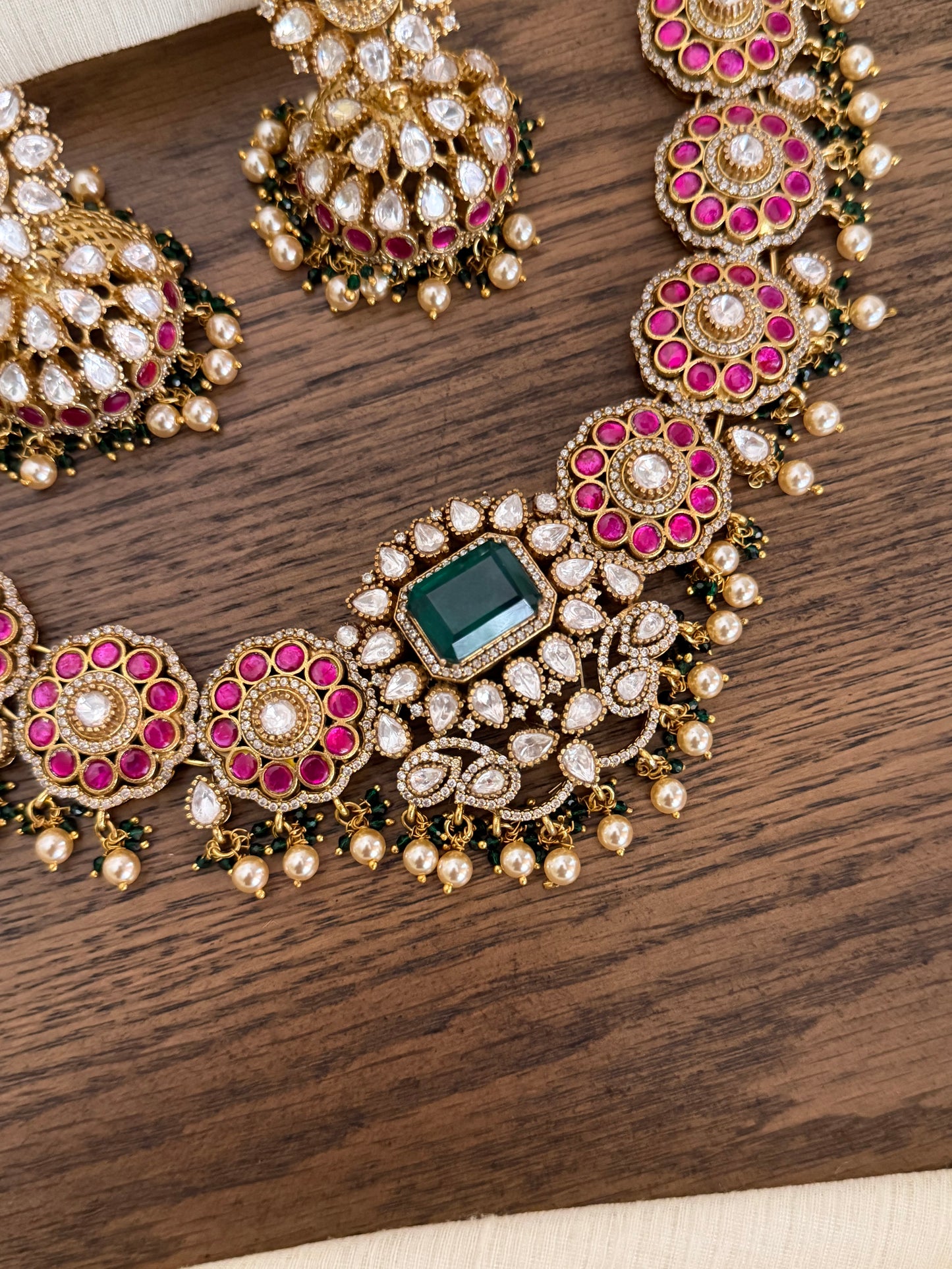 Emerald Solitaire Kundan Floral Choker