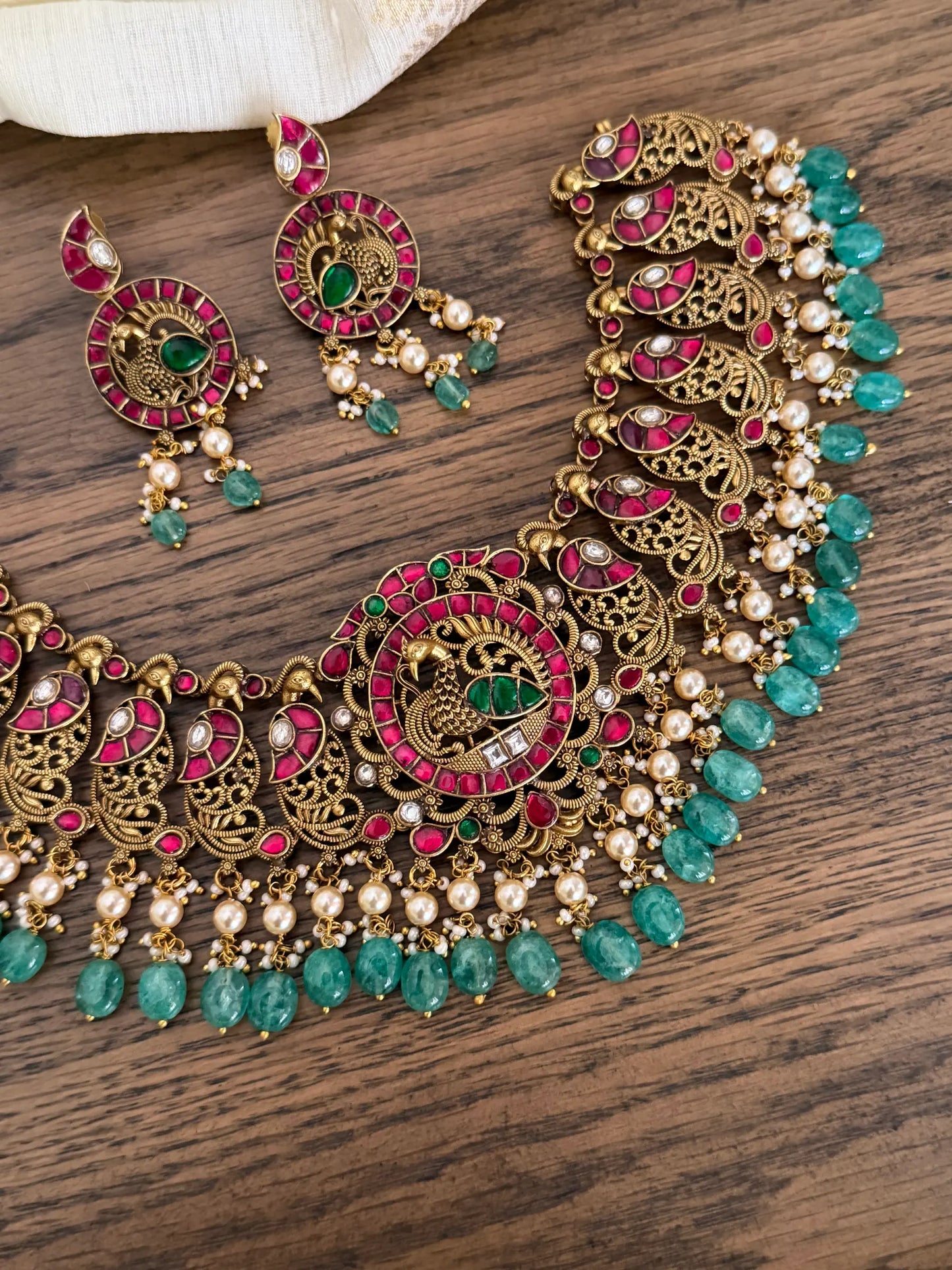 Antique Peacock Nakshi Choker Necklace Set