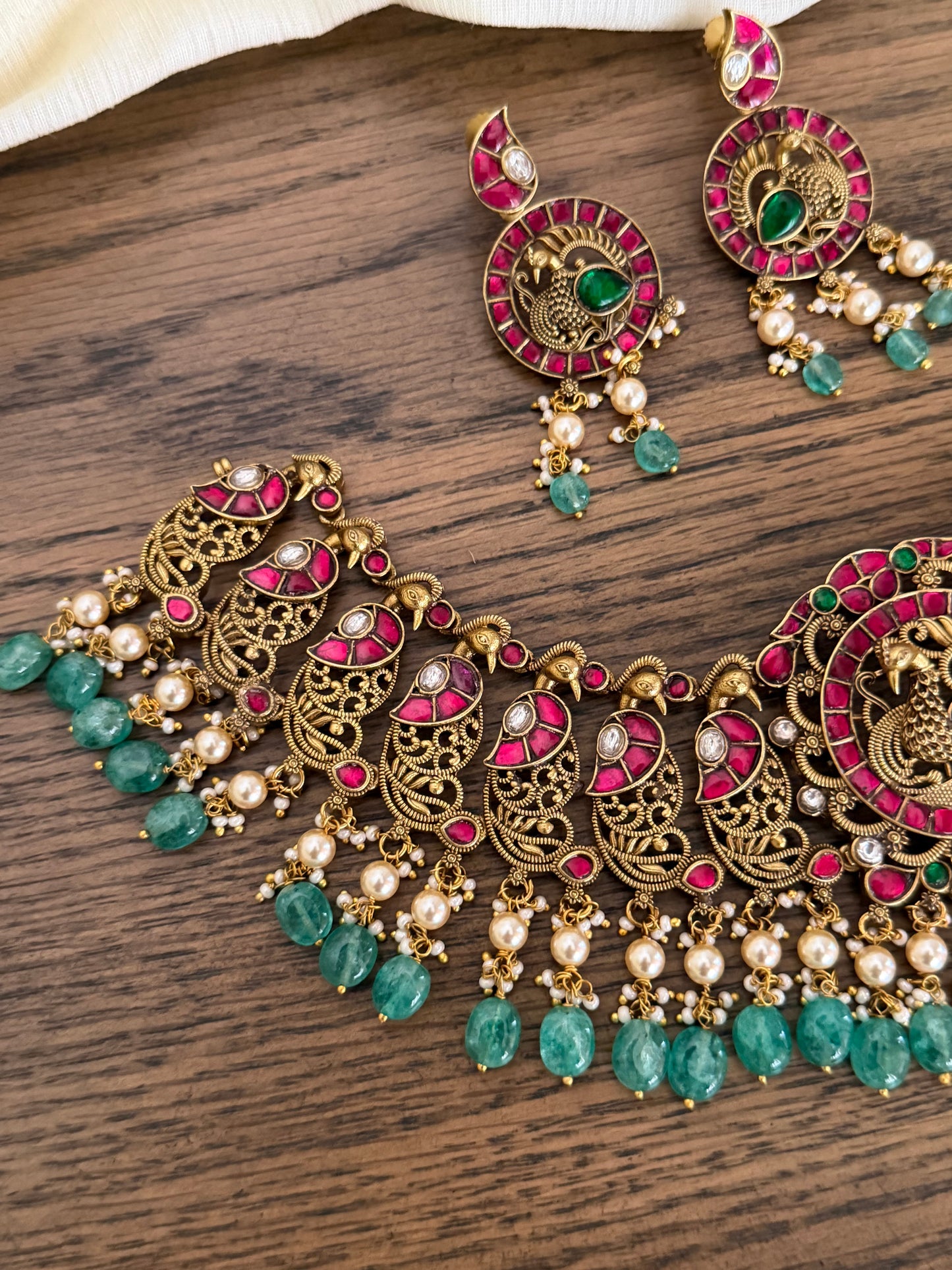 Antique Peacock Nakshi Choker Necklace Set