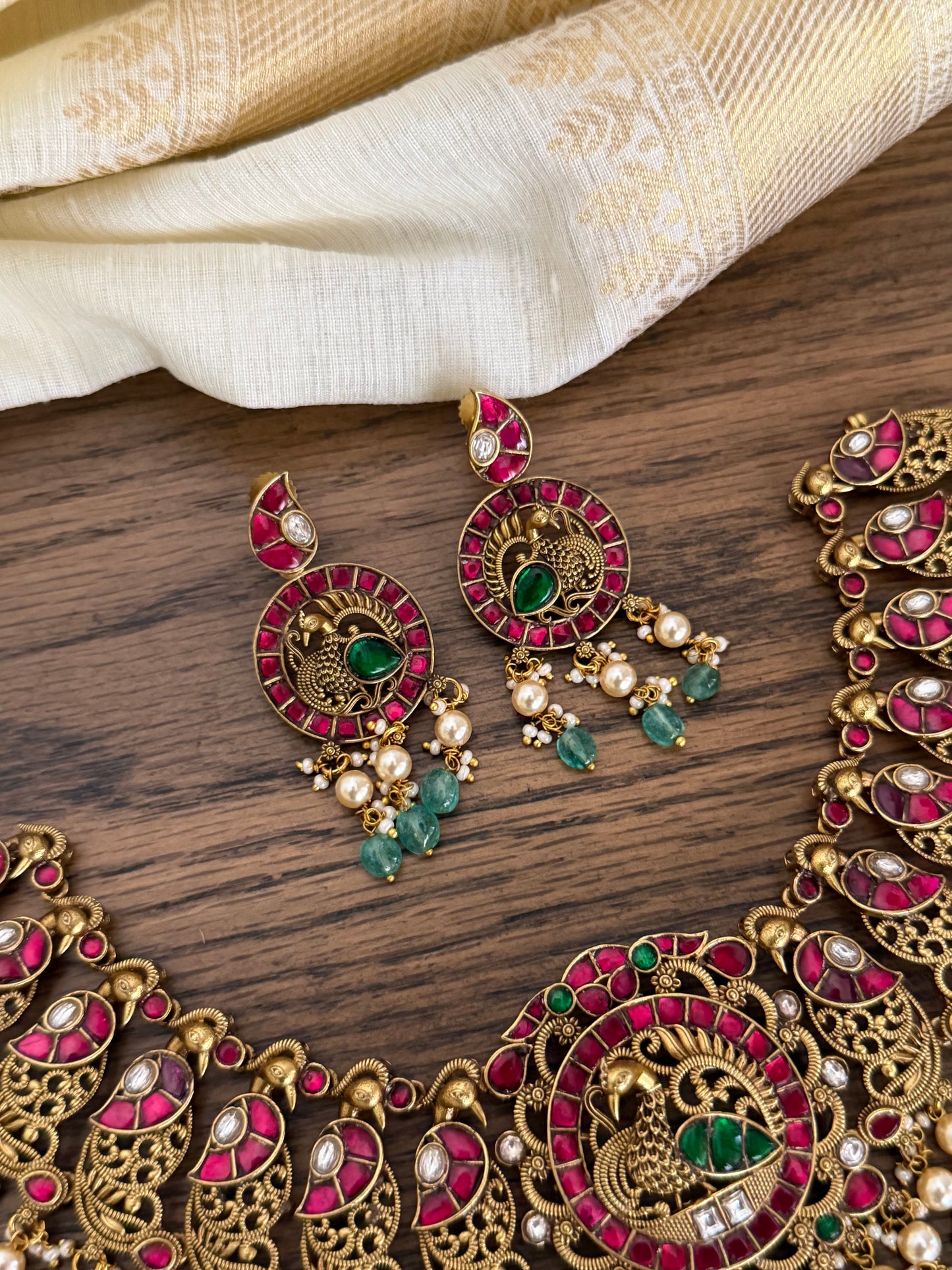 Antique Peacock Nakshi Choker Necklace Set