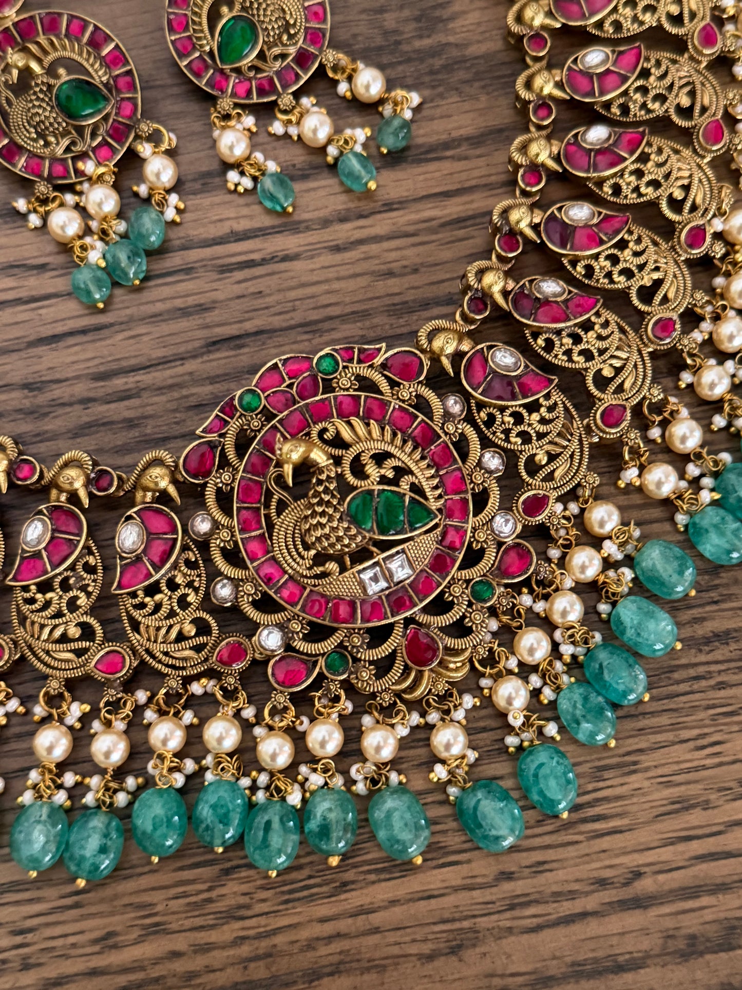 Antique Peacock Nakshi Choker Necklace Set