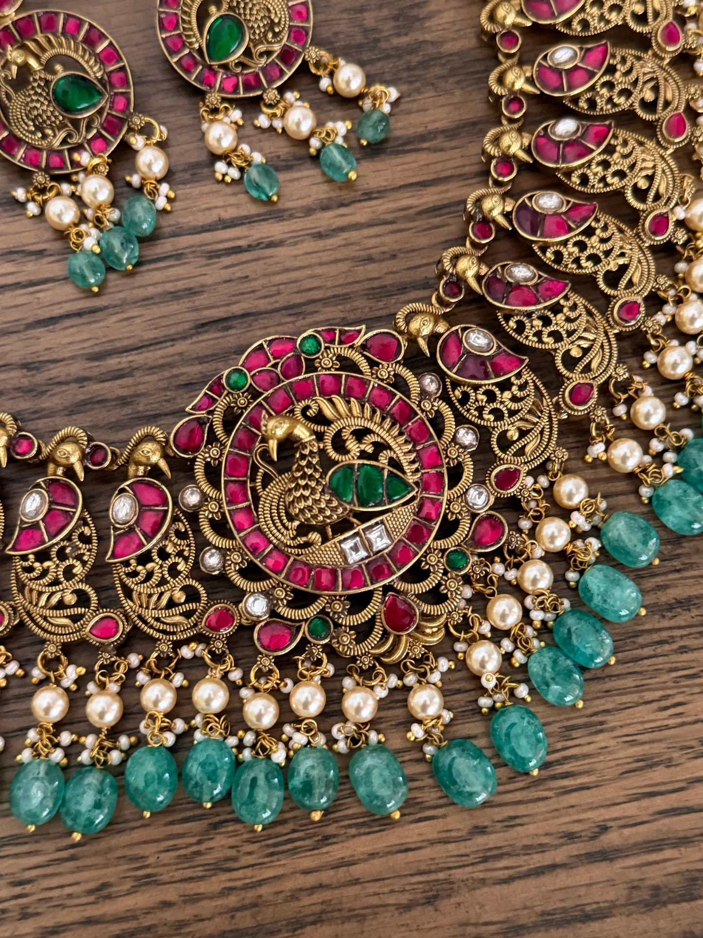 Antique Peacock Nakshi Choker Necklace Set