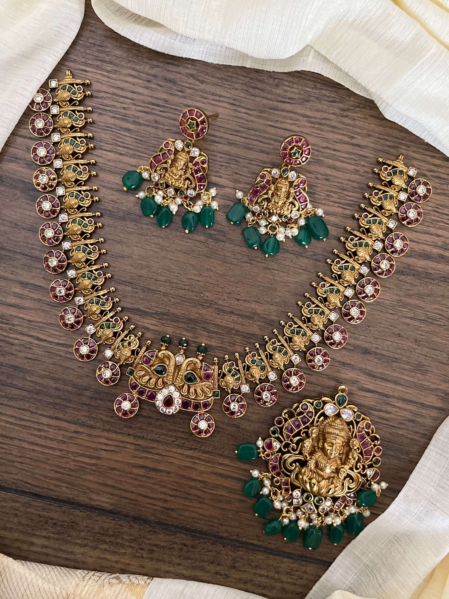 Traditional Bottu Mala Short Necklace with Detachable Lakshmi Devi Pendant | Temple Jewelry