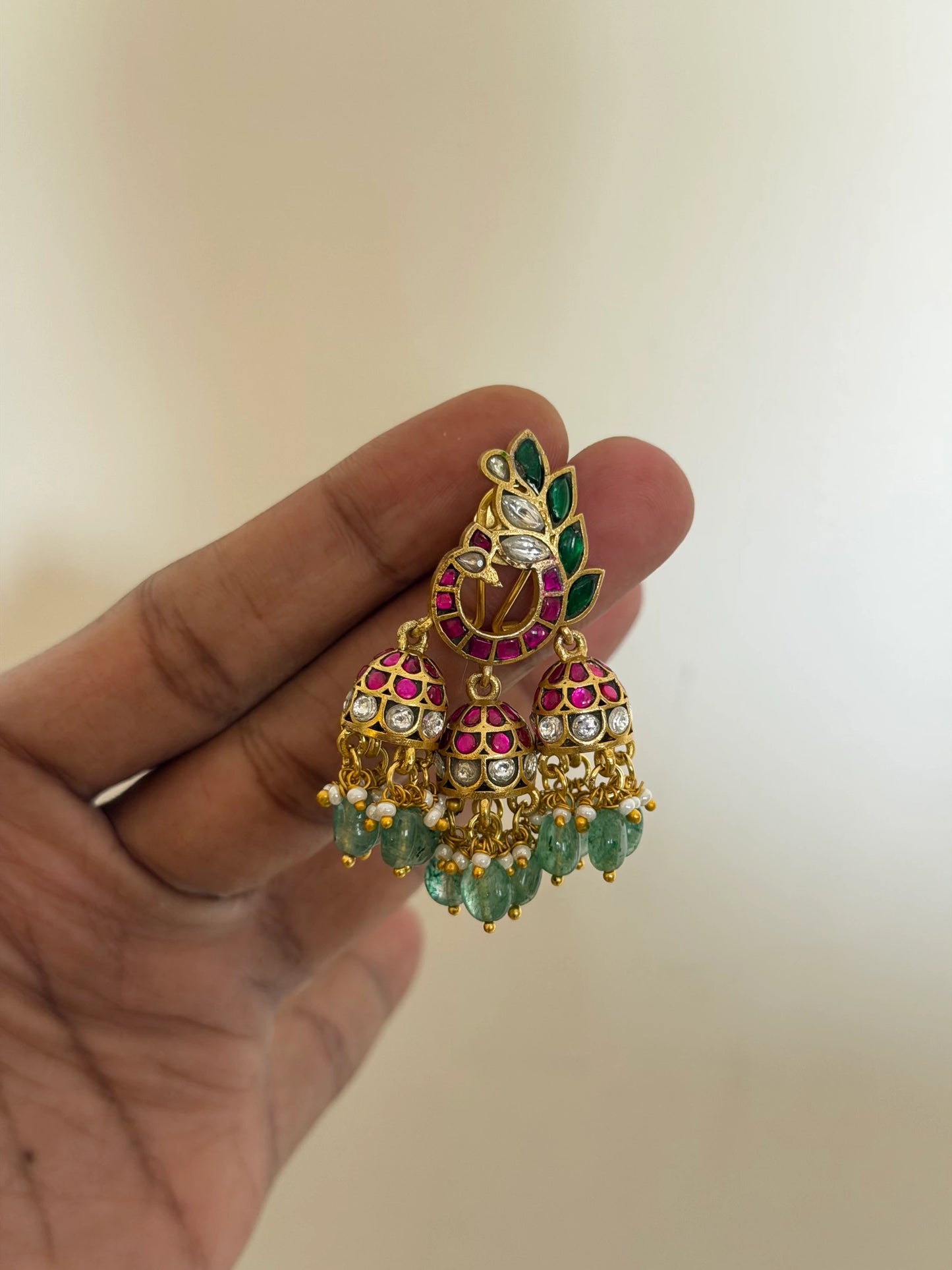 Peacock Triple Jhumka Earrings