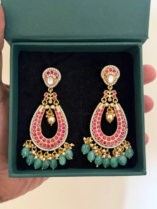 Pink Teardrop Chandbali Earrings