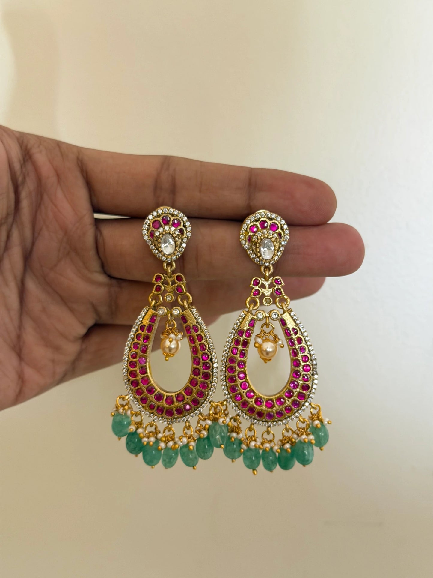 Pink Teardrop Chandbali Earrings
