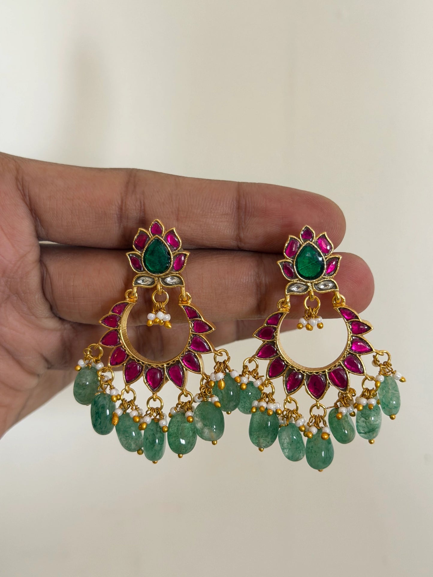 Pink Jadau Kundan Chandbali Earrings