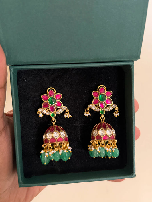 Multicolor Jadau Kundan Jhumka Earrings