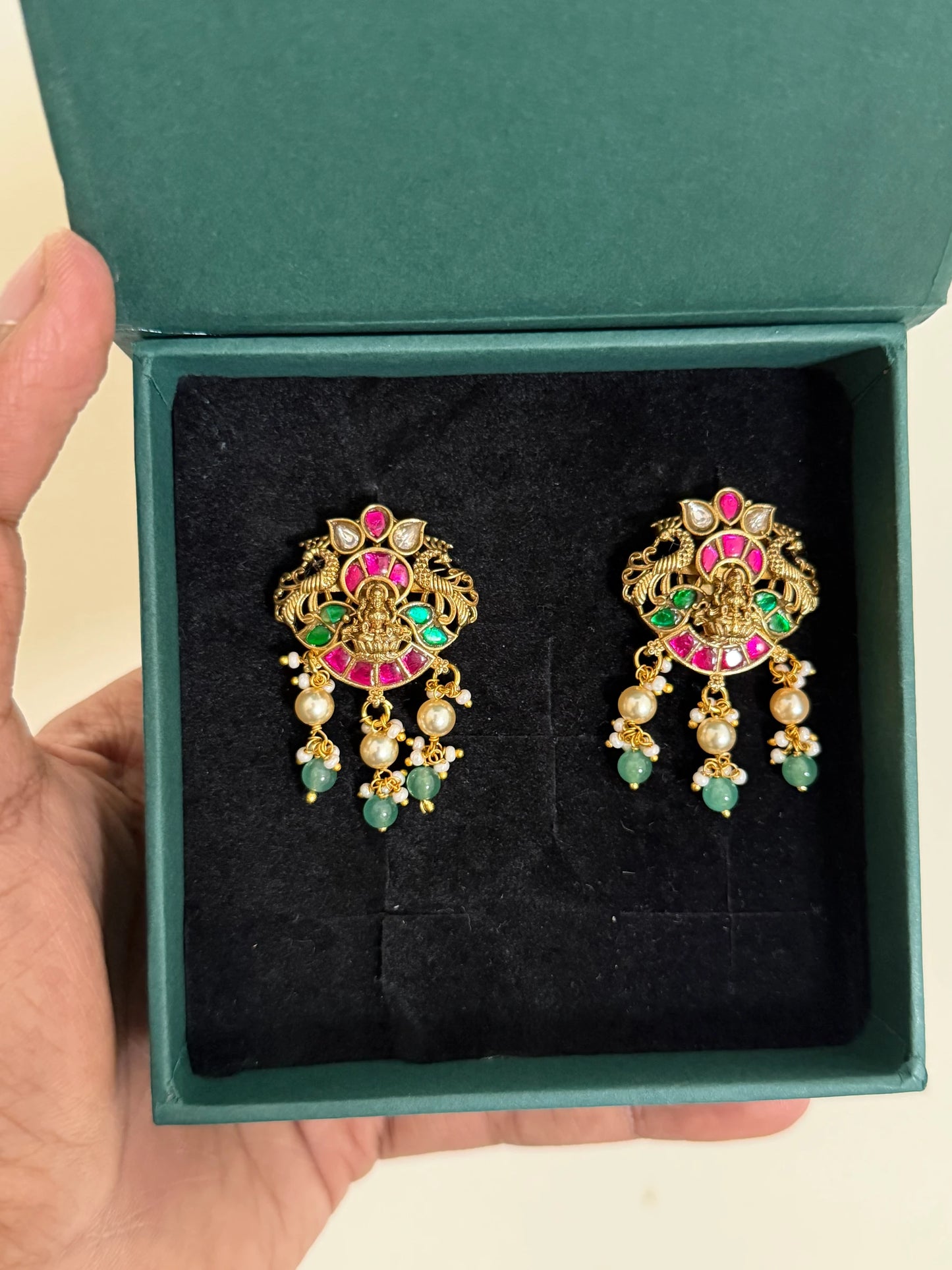 Temple Style Stud Jadau Kundan Earrings