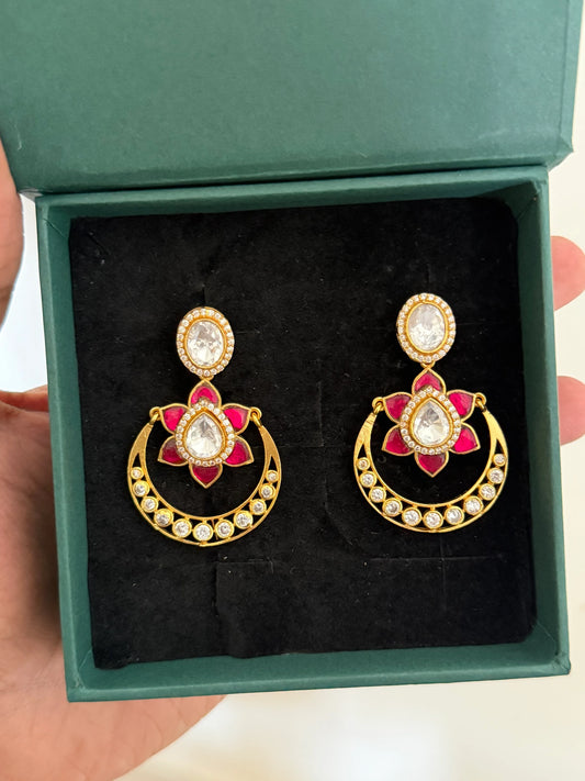 Ruby Kundan Chaandbali Earrings