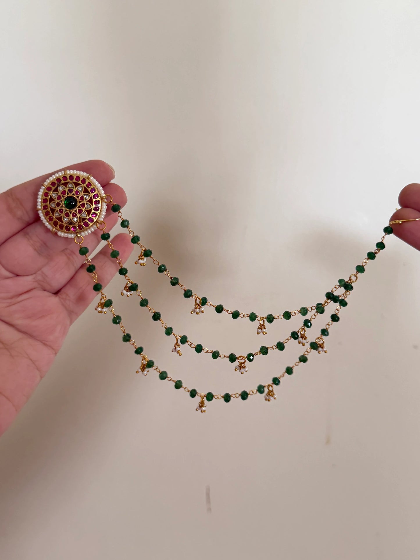 Jadau Kunda Stud Earrings with Ear chains