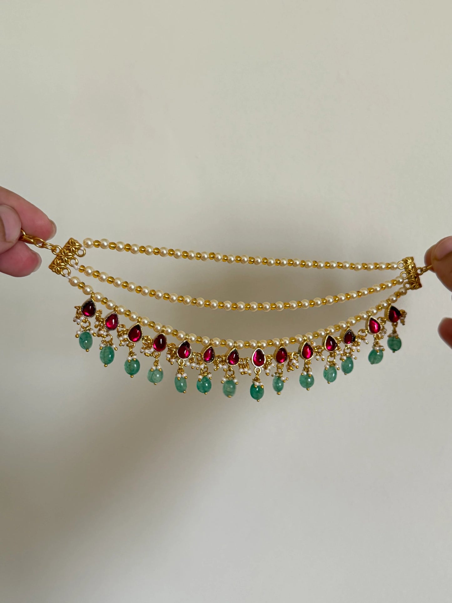 Jadau Kundan Pearl Bead Ear chains