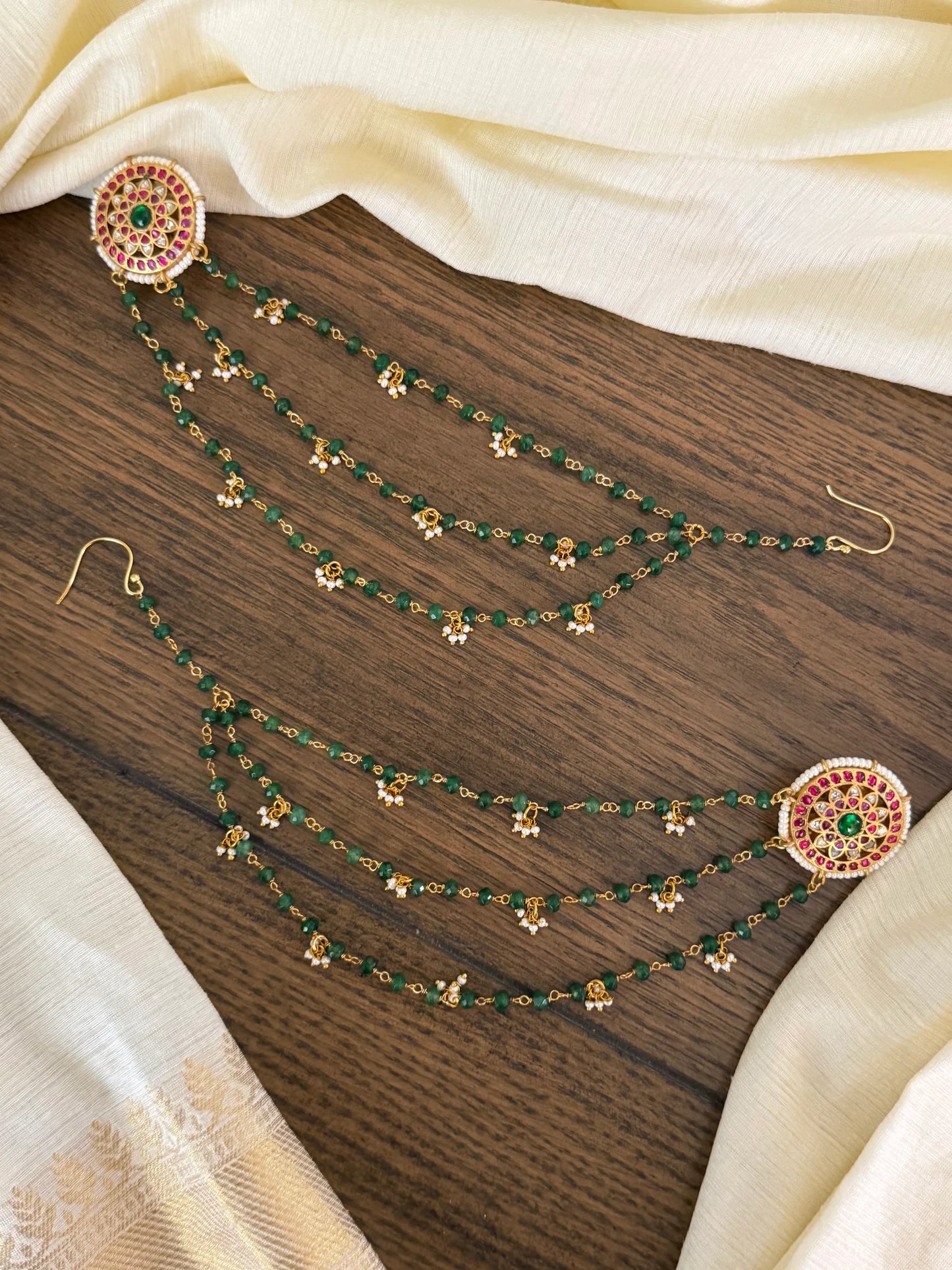Jadau Kunda Stud Earrings with Ear chains