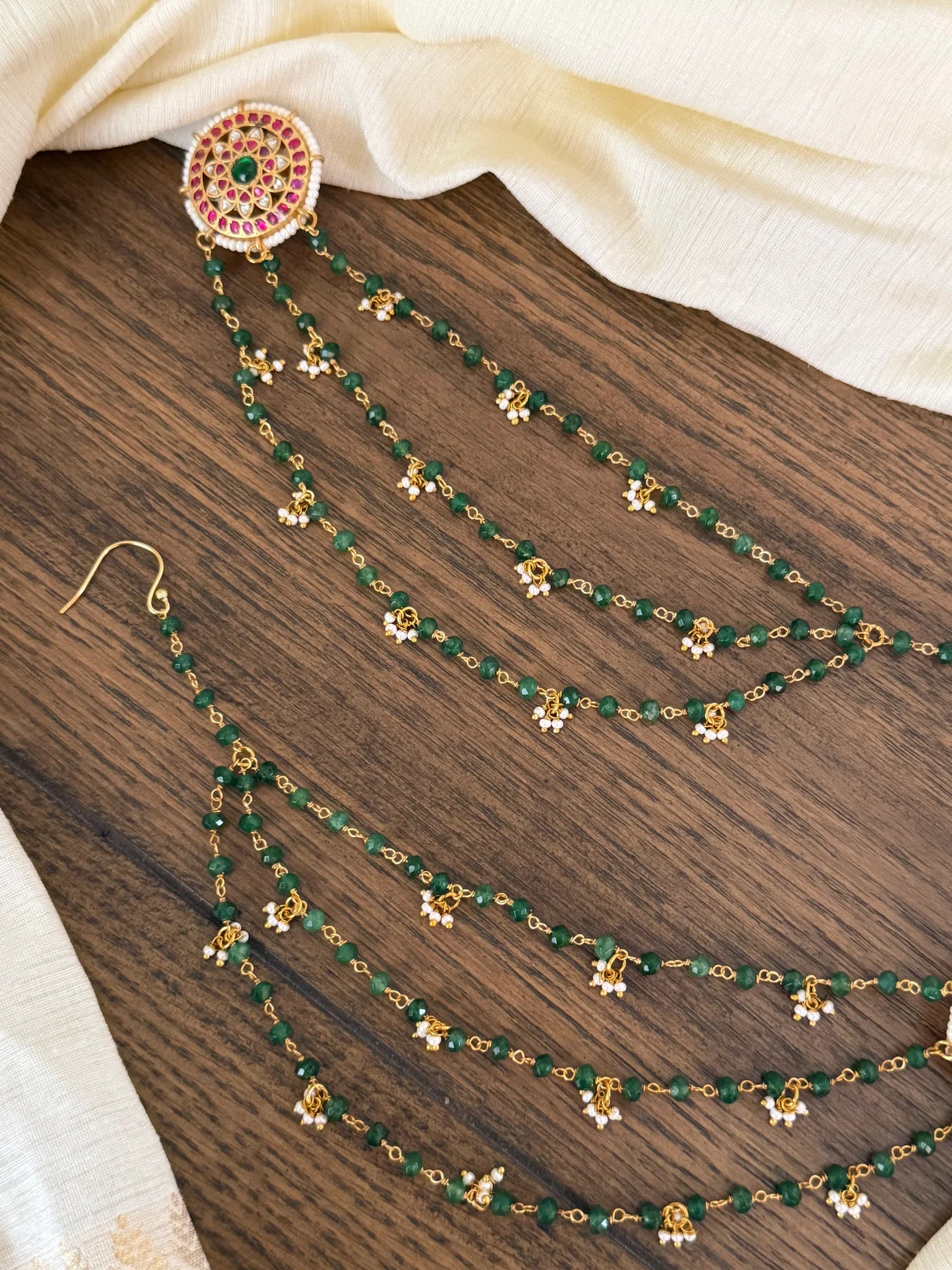 Jadau Kunda Stud Earrings with Ear chains