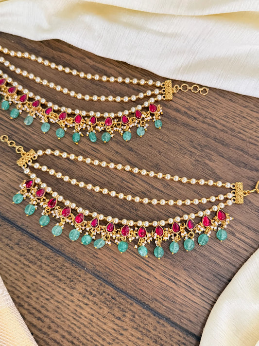 Jadau Kundan Pearl Bead Ear chains