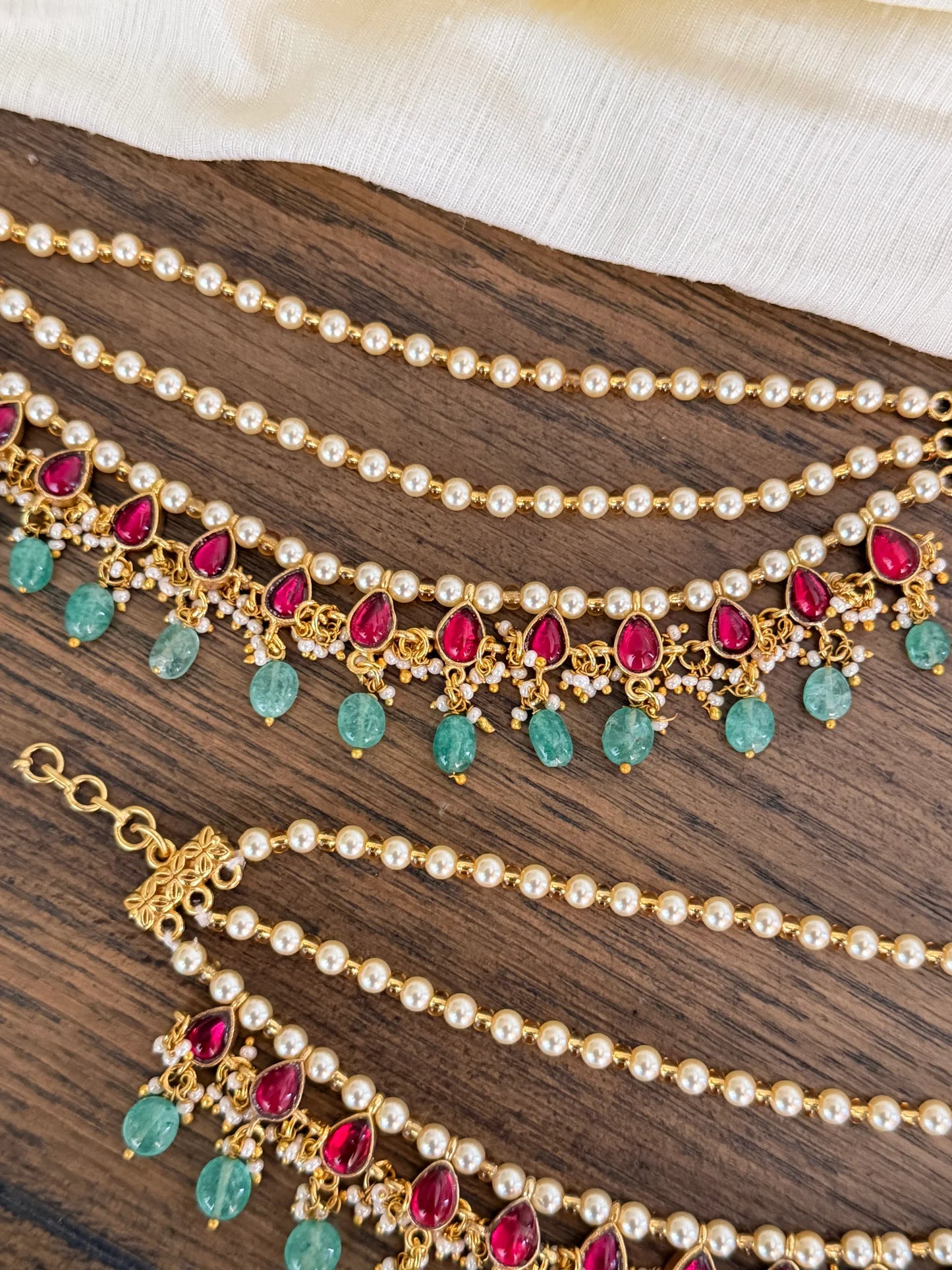 Jadau Kundan Pearl Bead Ear chains