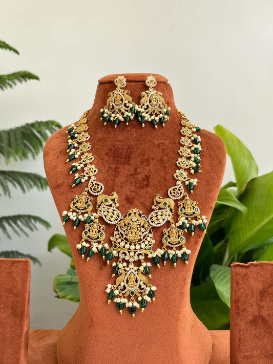 Bridal Temple Haram with Lakshmi Devi & Peacock Motifs | Nakshi Finish