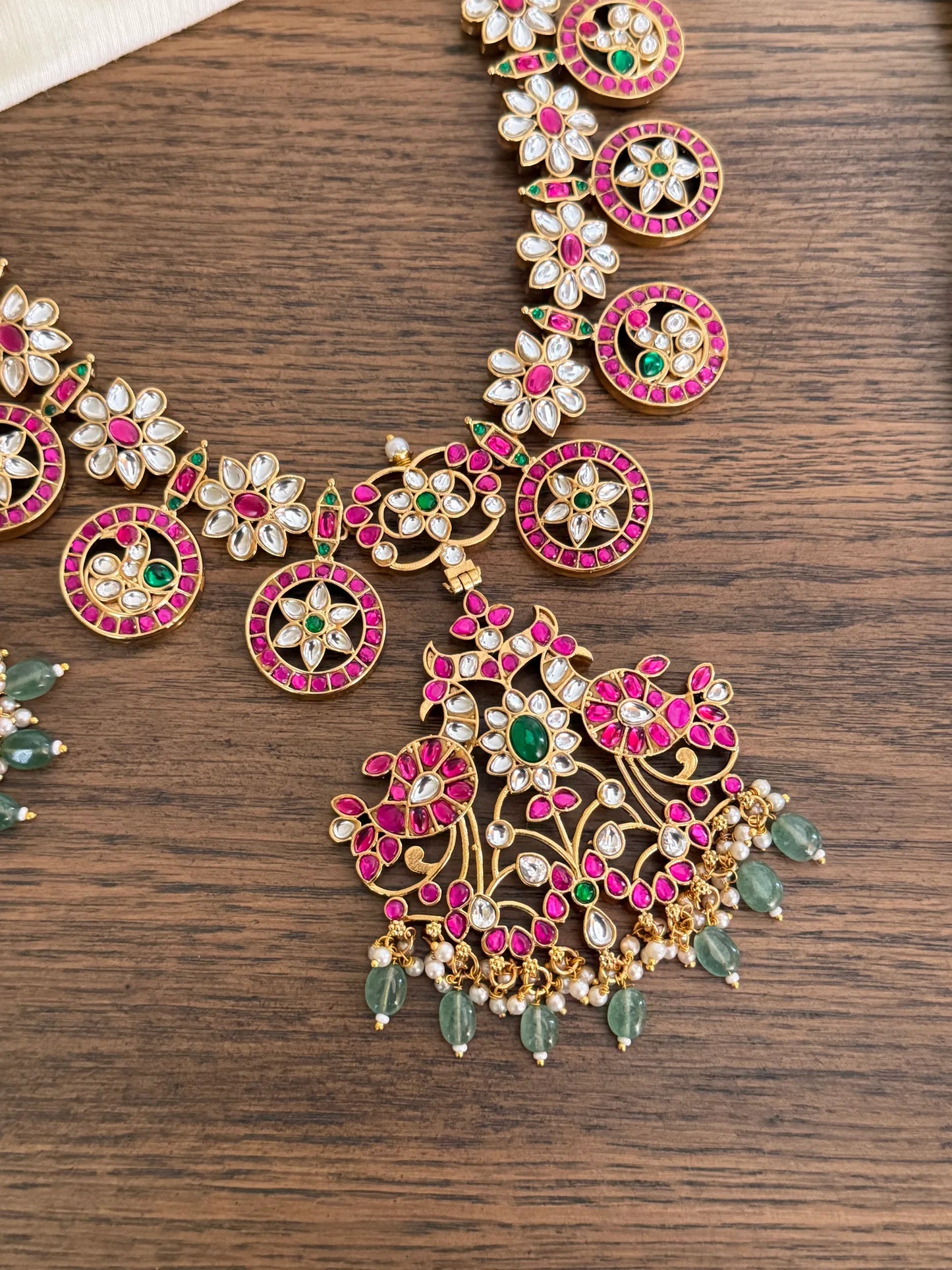 Grand Jadau Kundan Peacock & Floral Necklace Set