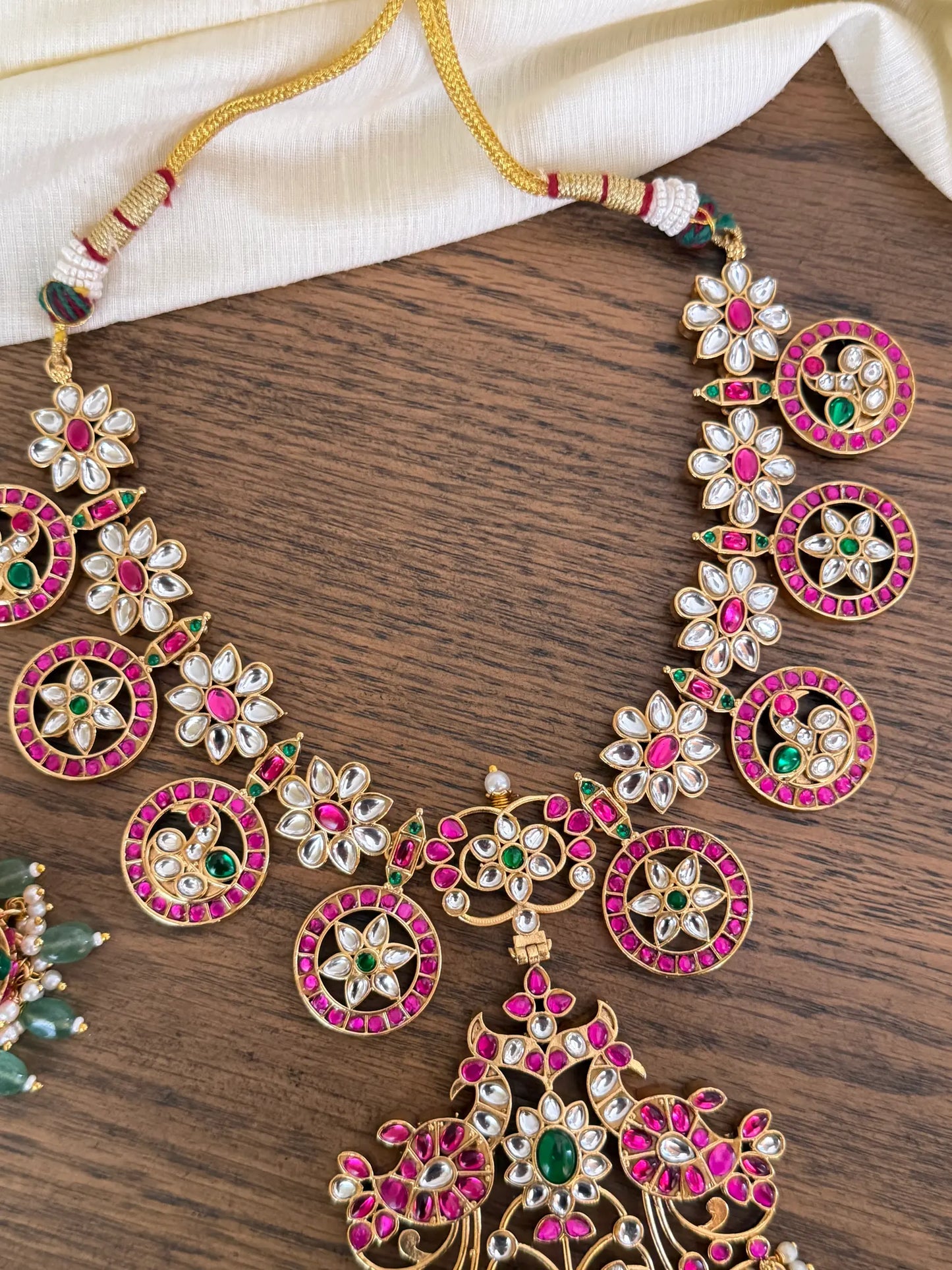 Grand Jadau Kundan Peacock & Floral Necklace Set