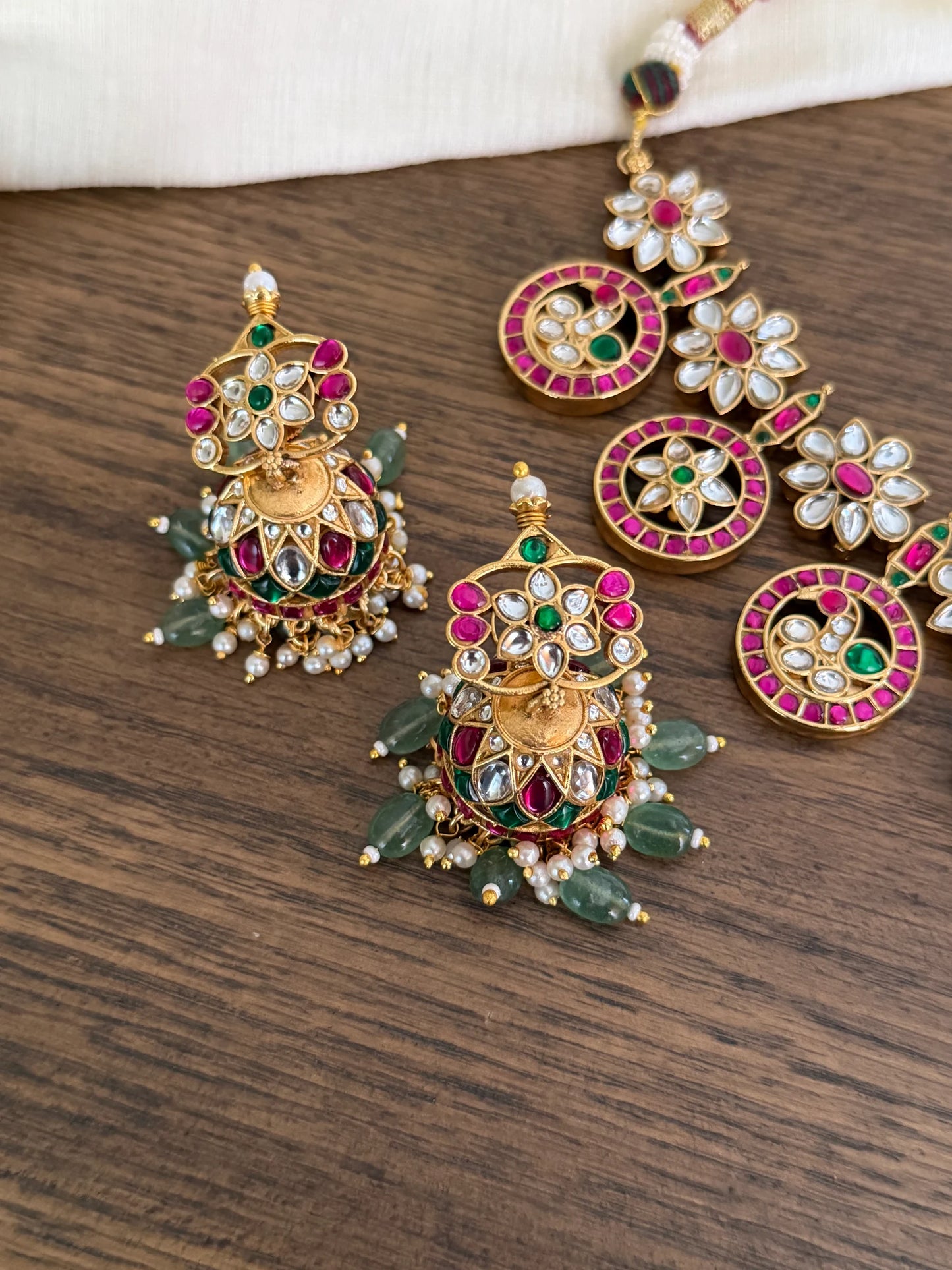 Grand Jadau Kundan Peacock & Floral Necklace Set