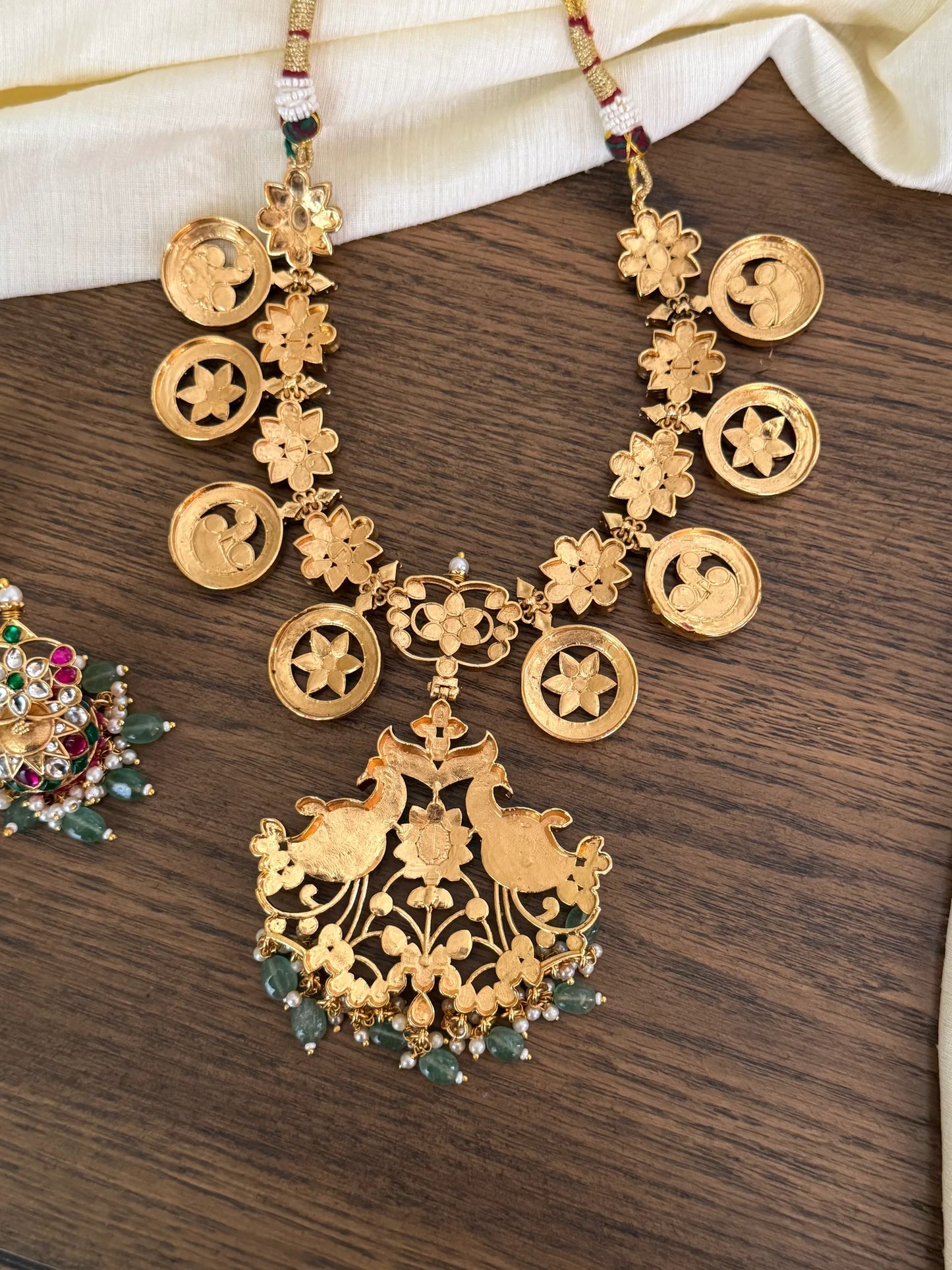 Grand Jadau Kundan Peacock & Floral Necklace Set