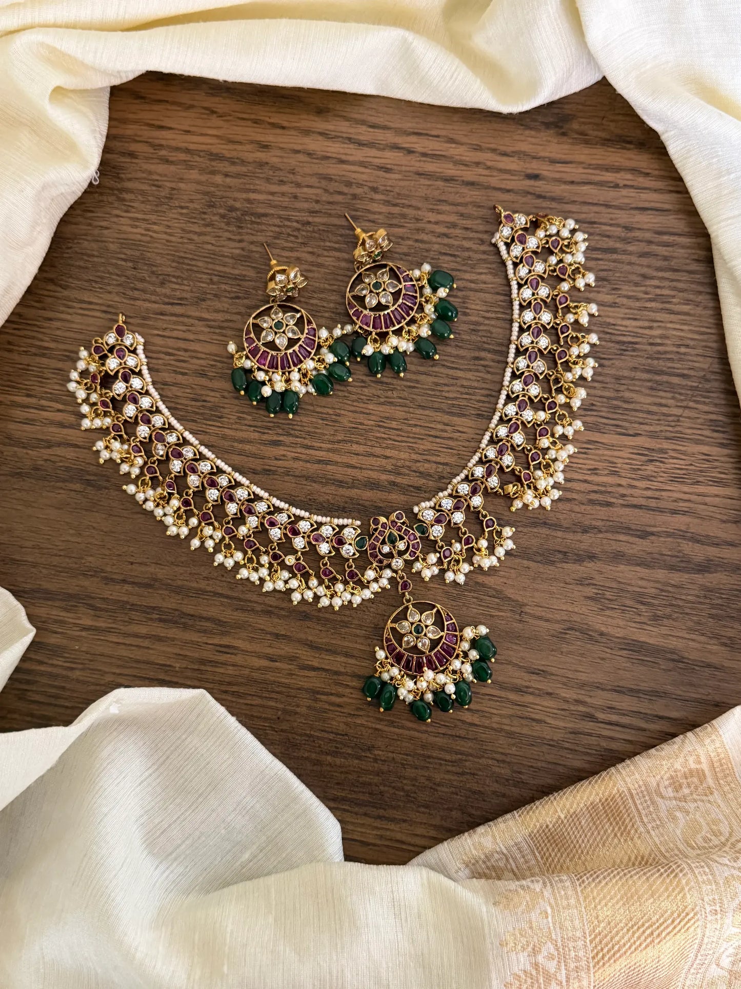 Classic Pearl Cluster Necklace Set
