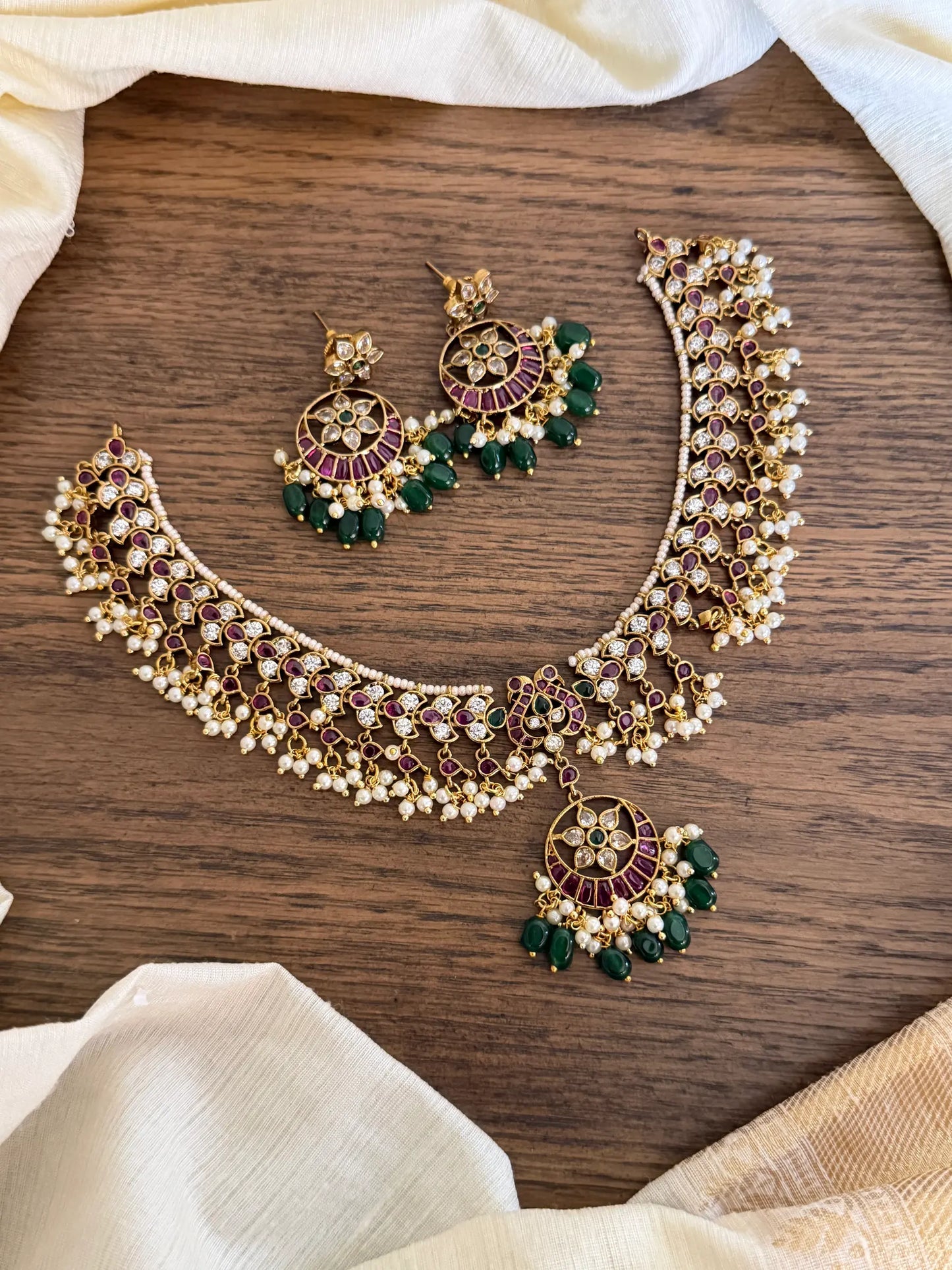 Classic Pearl Cluster Necklace Set