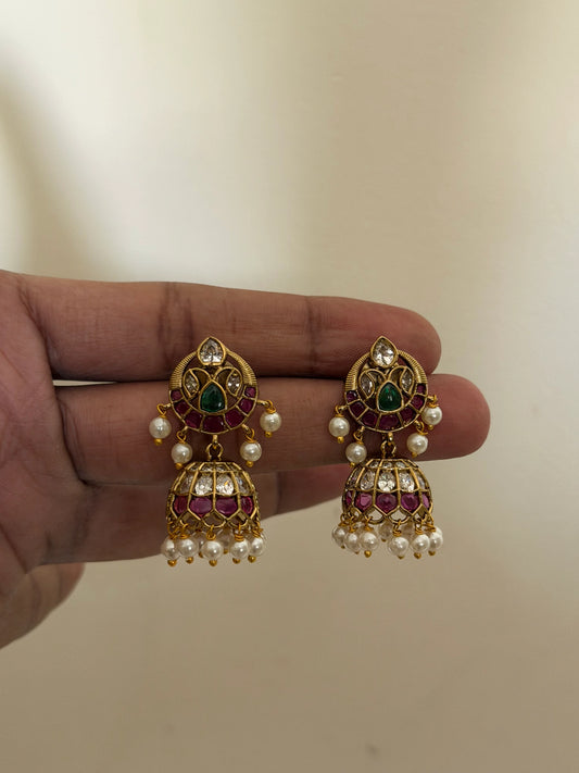 Mini Jhumka Earrings with Pearl Drops