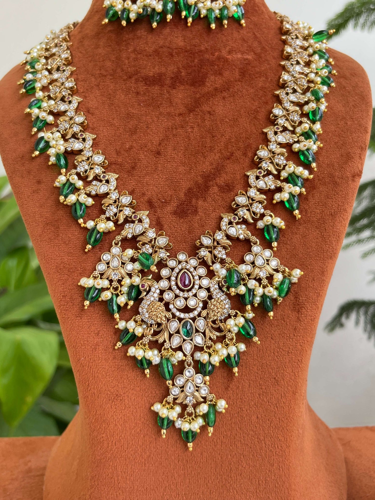 Victorian Long Haram | Green Stone & Kundan Bridal Necklace
