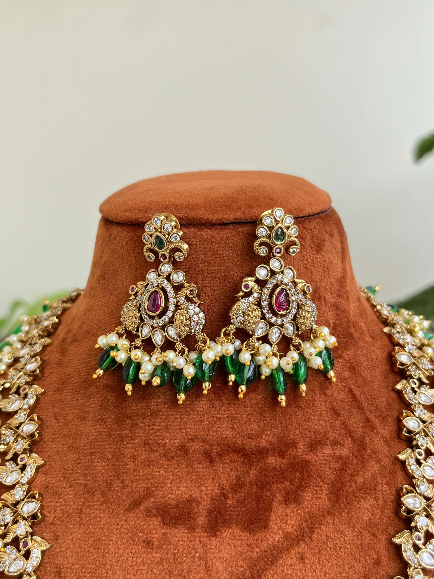 Victorian Long Haram | Green Stone & Kundan Bridal Necklace