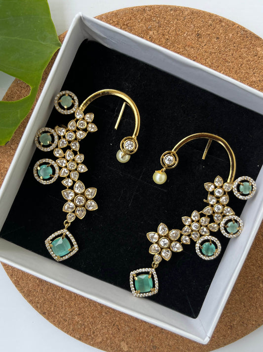 Mint Stone Studded Ear Cuffs with Floral Motifs