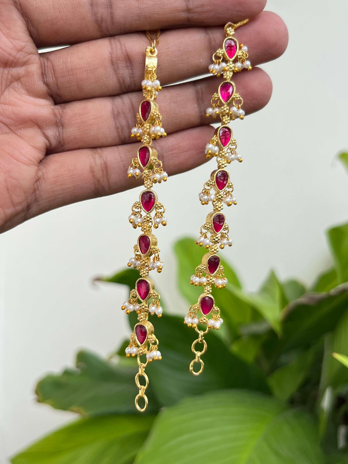 Jadau Kundan Mattal with Gutta Pusalu Pearls – Green & Ruby