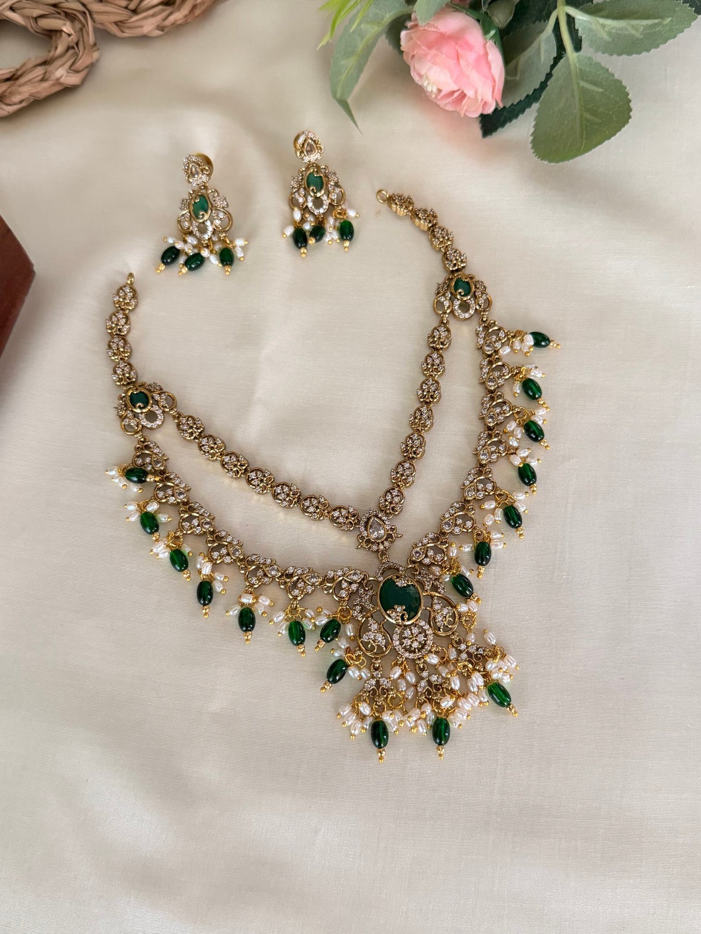 Double Layer Drop Layered Necklace Set