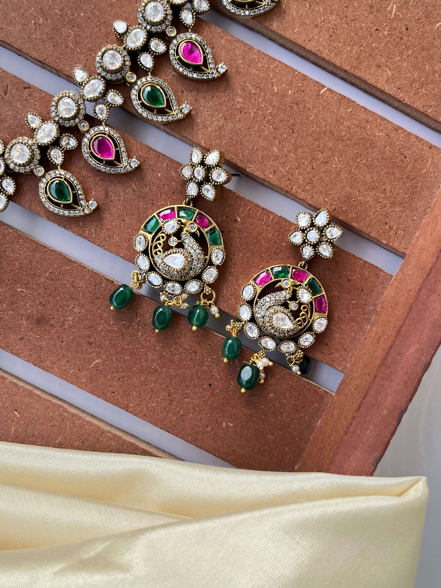Jadau Kundan Peacock Necklace Set with Green & Ruby Accents | Traditional Bridal Jewelry