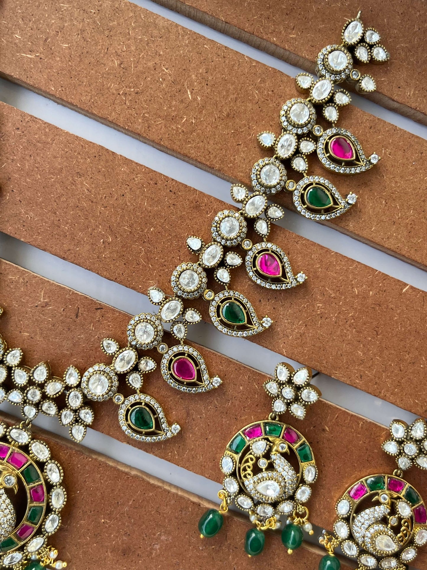 Jadau Kundan Peacock Necklace Set with Green & Ruby Accents | Traditional Bridal Jewelry