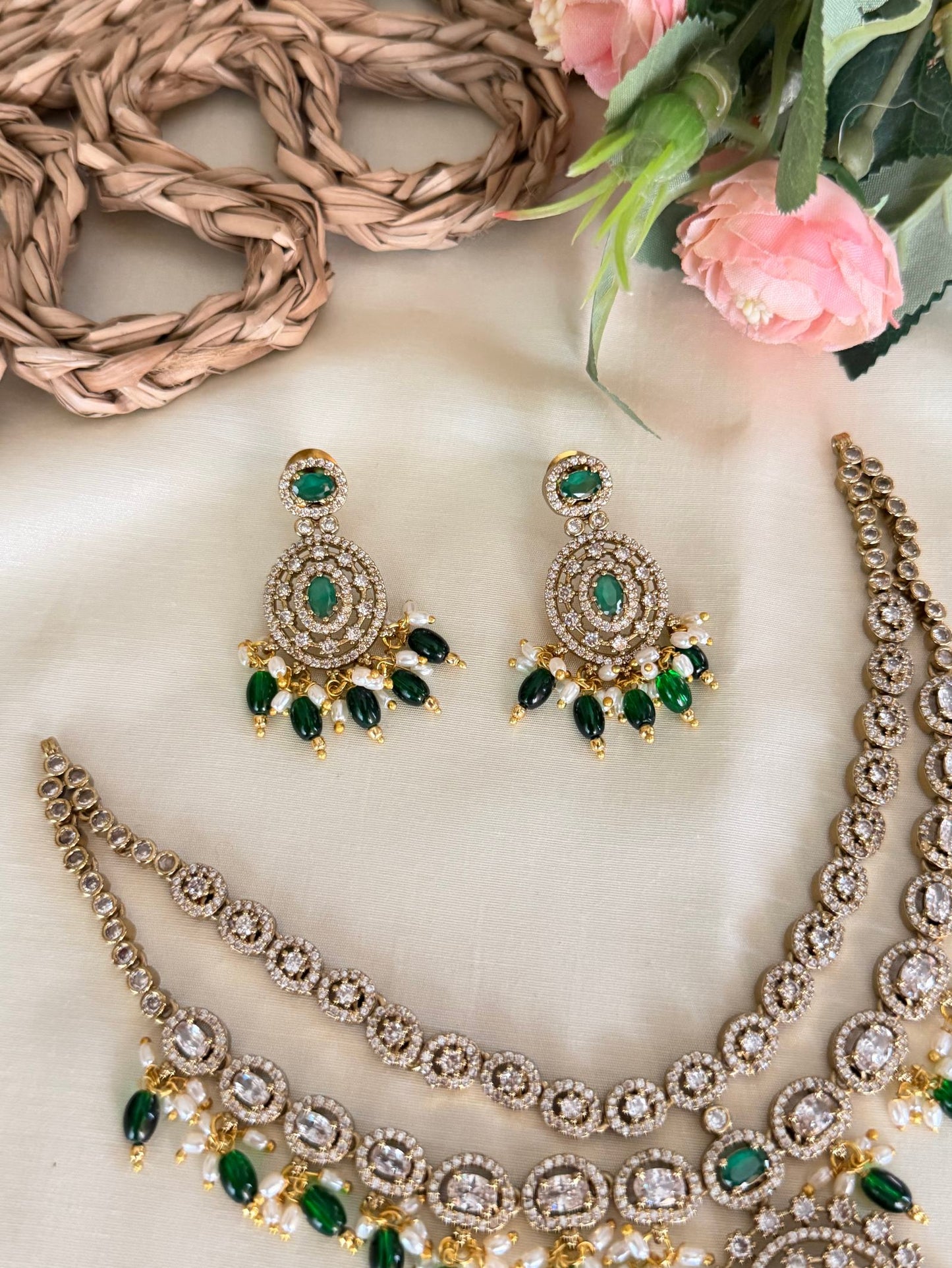 Double Layer Round Pendant Necklace Set