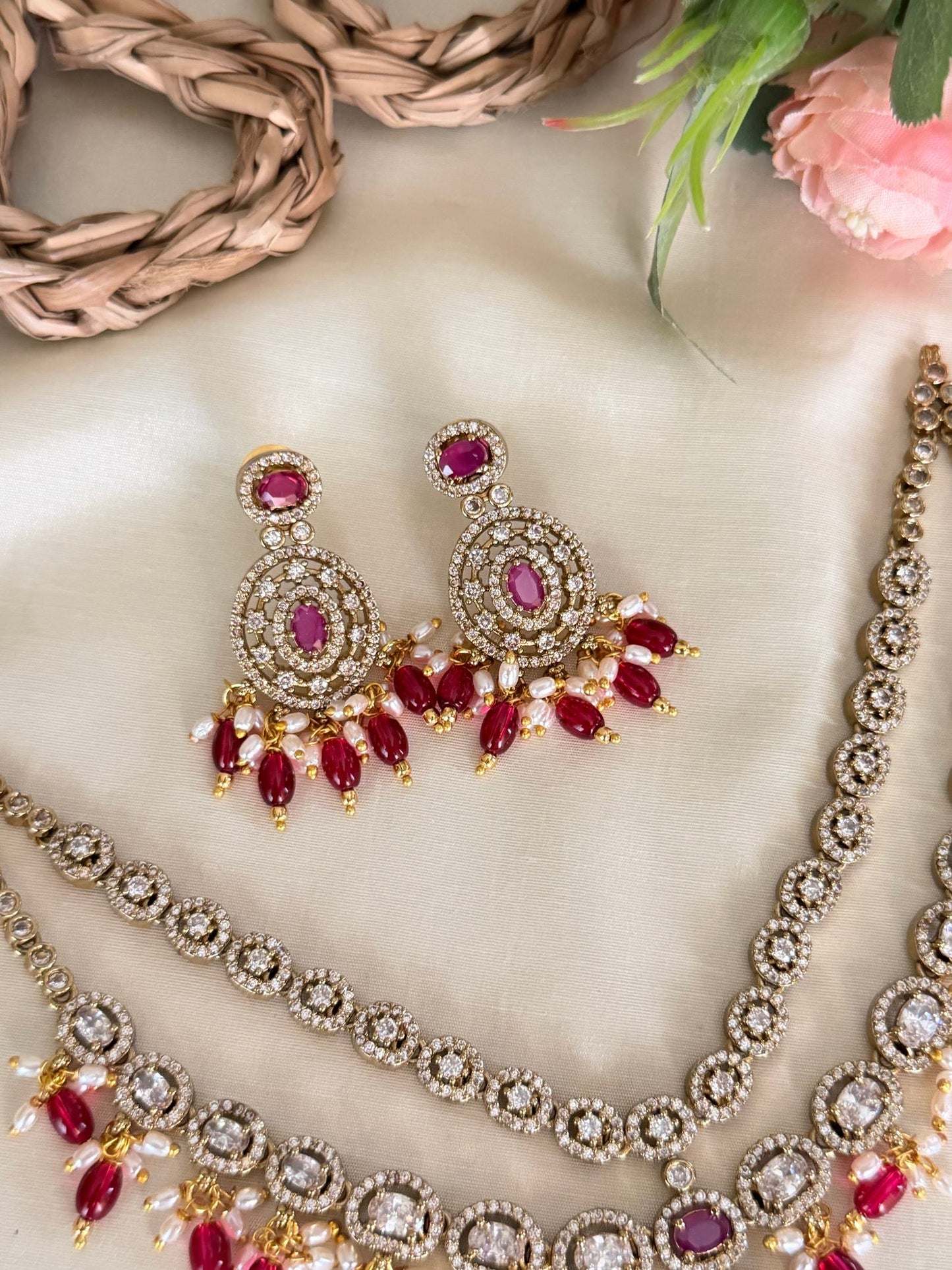 Double Layer Round Pendant Necklace Set