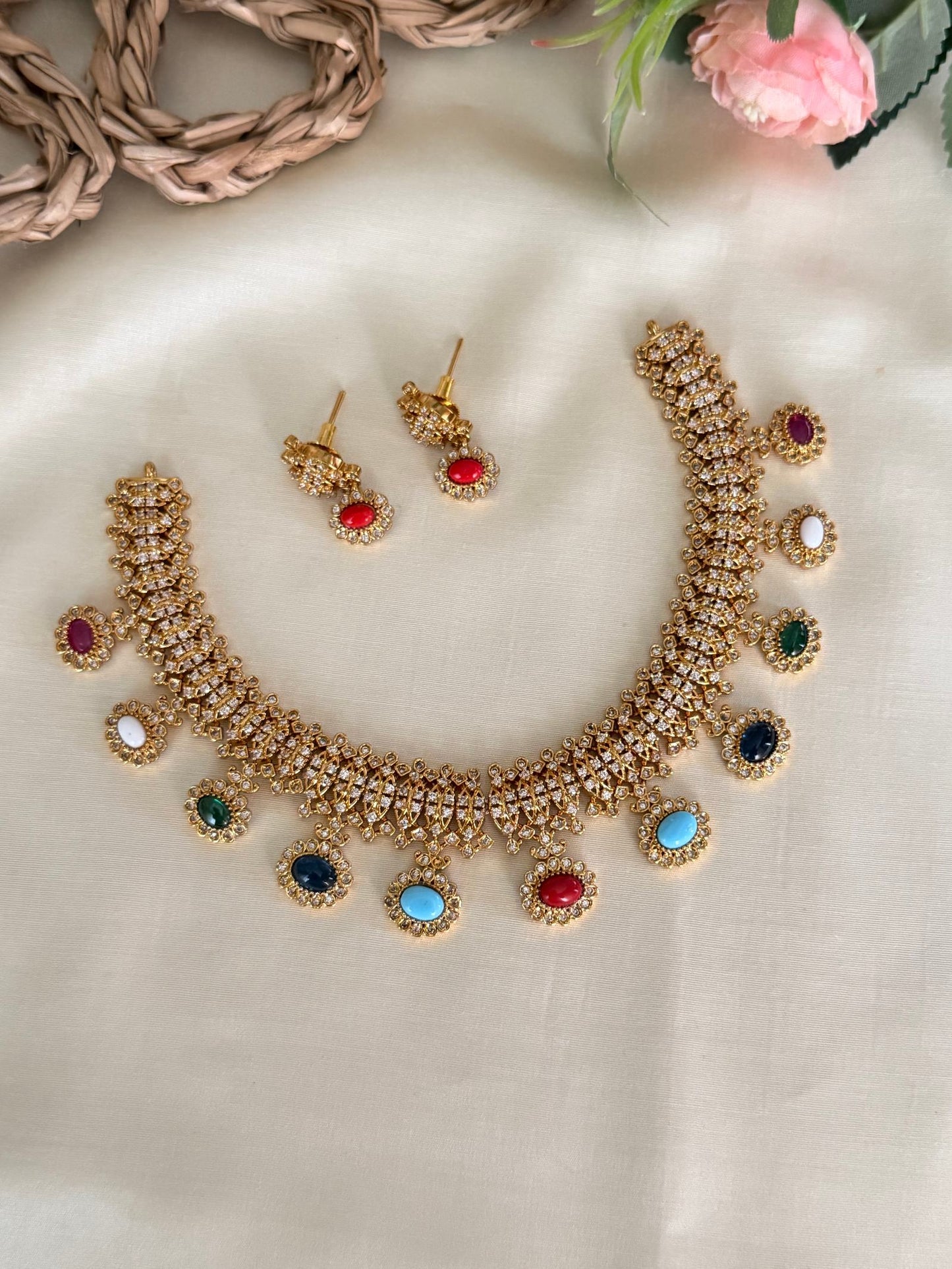Multicolor Drop Collar Necklace Set