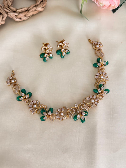 Floral Green Stone Necklace Set
